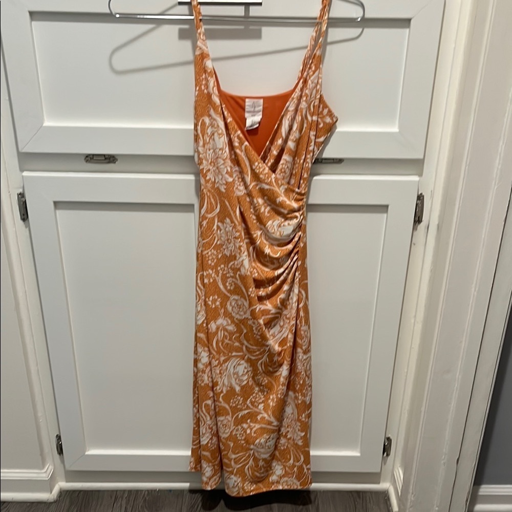 Joie Orange Ruched Wrap Midi Dress